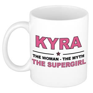 Bellatio Naam cadeau Kyra - The woman, The myth the supergirl koffie mok / beker 300 ml - naam/namen mokken - Cadeau voor o.a verjaardag/ moederdag/ pensioen/ geslaagd/ bedankt