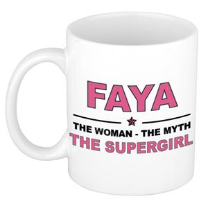 Bellatio Naam cadeau Faya - The woman, The myth the supergirl koffie mok / beker 300 ml - naam/namen mokken - Cadeau voor o.a verjaardag/ moederdag/ pensioen/ geslaagd/ bedankt