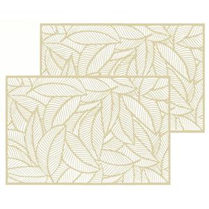 Secret De Gourmet Set van 6x stuks placemats Jungle goud - PVC - 45 x 30 cm - Opengewerkt bladeren motief