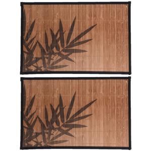 Bellatio 6x stuks rechthoekige placemat 30 x 45 cm bamboe bruin met zwarte bamboe print 2 - Placemats/onderleggers - Tafeldecoratie