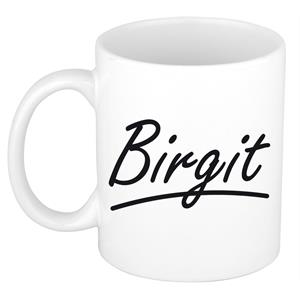 Bellatio Birgit naam cadeau mok / beker sierlijke letters - Cadeau collega/ moederdag/ verjaardag of persoonlijke voornaam mok werknemers