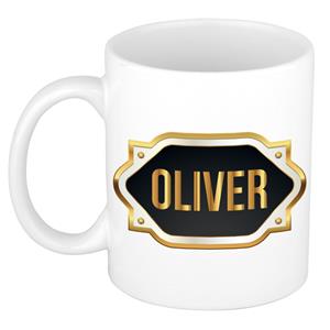 Bellatio Oliver naam cadeau mok / beker met gouden embleem - kado verjaardag/ vaderdag/ pensioen/ geslaagd/ bedankt