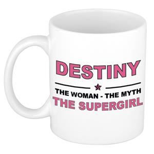 Bellatio Naam cadeau Destiny - The woman, The myth the supergirl koffie mok / beker 300 ml - naam/namen mokken - Cadeau voor o.a verjaardag/ moederdag/ pensioen/ geslaagd/ bedankt