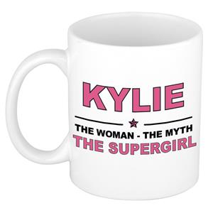 Bellatio Naam cadeau Kylie - The woman, The myth the supergirl koffie mok / beker 300 ml - naam/namen mokken - Cadeau voor o.a verjaardag/ moederdag/ pensioen/ geslaagd/ bedankt