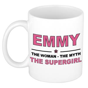 Bellatio Naam cadeau Emmy - The woman, The myth the supergirl koffie mok / beker 300 ml - naam/namen mokken - Cadeau voor o.a verjaardag/ moederdag/ pensioen/ geslaagd/ bedankt