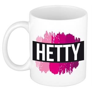 Bellatio Hetty naam cadeau mok / beker met roze verfstrepen - Cadeau collega/ moederdag/ verjaardag of als persoonlijke mok werknemers