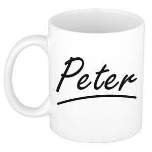 Bellatio Peter naam cadeau mok / beker met sierlijke letters - Cadeau collega/ vaderdag/ verjaardag of persoonlijke voornaam mok werknemers