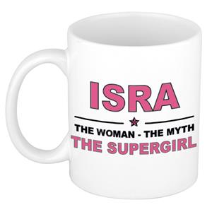 Bellatio Naam cadeau Isra - The woman, The myth the supergirl koffie mok / beker 300 ml - naam/namen mokken - Cadeau voor o.a verjaardag/ moederdag/ pensioen/ geslaagd/ bedankt