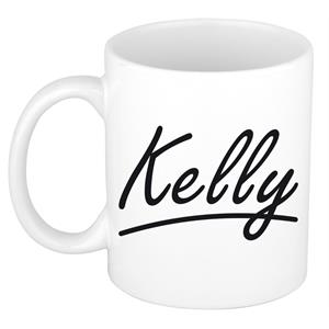Bellatio Kelly naam cadeau mok / beker sierlijke letters - Cadeau collega/ moederdag/ verjaardag of persoonlijke voornaam mok werknemers