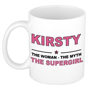 Bellatio Naam cadeau Kirsty - The woman, The myth the supergirl koffie mok / beker 300 ml - naam/namen mokken - Cadeau voor o.a verjaardag/ moederdag/ pensioen/ geslaagd/ bedankt