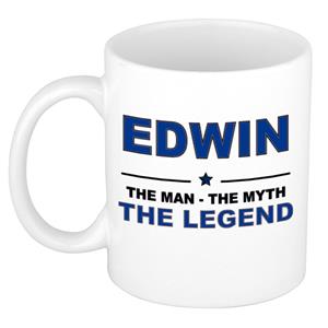 Bellatio Naam cadeau Edwin - The man, The myth the legend koffie mok / beker 300 ml - naam/namen mokken - Cadeau voor o.a verjaardag/ vaderdag/ pensioen/ geslaagd/ bedankt