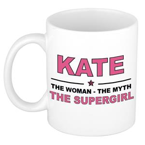 Bellatio Naam cadeau Kate - The woman, The myth the supergirl koffie mok / beker 300 ml - naam/namen mokken - Cadeau voor o.a verjaardag/ moederdag/ pensioen/ geslaagd/ bedankt