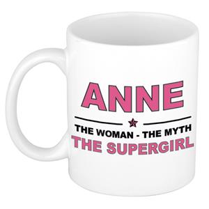 Bellatio Naam cadeau Anne - The woman, The myth the supergirl koffie mok / beker 300 ml - naam/namen mokken - Cadeau voor o.a verjaardag/ moederdag/ pensioen/ geslaagd/ bedankt