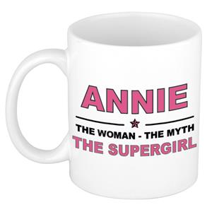 Bellatio Naam cadeau Annie - The woman, The myth the supergirl koffie mok / beker 300 ml - naam/namen mokken - Cadeau voor o.a verjaardag/ moederdag/ pensioen/ geslaagd/ bedankt