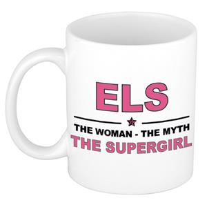 Bellatio Naam cadeau Els - The woman, The myth the supergirl koffie mok / beker 300 ml - naam/namen mokken - Cadeau voor o.a verjaardag/ moederdag/ pensioen/ geslaagd/ bedankt