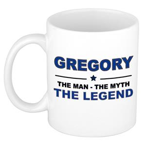 Bellatio Naam cadeau Gregory - The man, The myth the legend koffie mok / beker 300 ml - naam/namen mokken - Cadeau voor o.a verjaardag/ vaderdag/ pensioen/ geslaagd/ bedankt