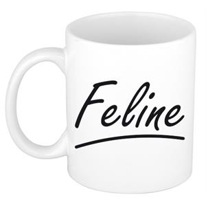 Bellatio Feline naam cadeau mok / beker sierlijke letters - Cadeau collega/ moederdag/ verjaardag of persoonlijke voornaam mok werknemers