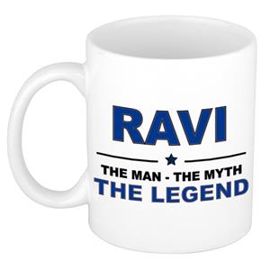 Bellatio Naam cadeau Ravi - The man, The myth the legend koffie mok / beker 300 ml - naam/namen mokken - Cadeau voor o.a verjaardag/ vaderdag/ pensioen/ geslaagd/ bedankt