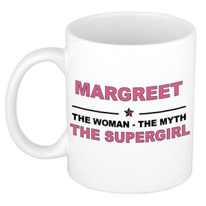 Bellatio Naam cadeau Margreet - The woman, The myth the supergirl koffie mok / beker 300 ml - naam/namen mokken - Cadeau voor o.a verjaardag/ moederdag/ pensioen/ geslaagd/ bedankt