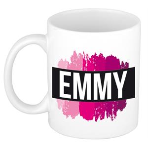 Bellatio Emmy naam cadeau mok / beker met roze verfstrepen - Cadeau collega/ moederdag/ verjaardag of als persoonlijke mok werknemers