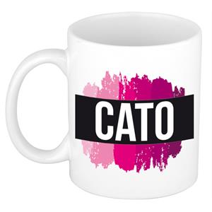 Bellatio Cato naam cadeau mok / beker met roze verfstrepen - Cadeau collega/ moederdag/ verjaardag of als persoonlijke mok werknemers