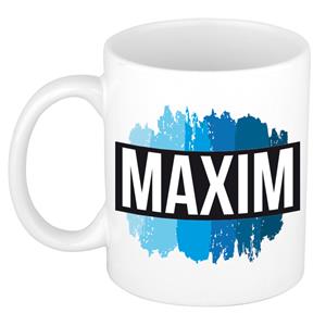 Bellatio Maxim naam cadeau mok / beker met verfstrepen - Cadeau collega/ vaderdag/ verjaardag of als persoonlijke mok werknemers