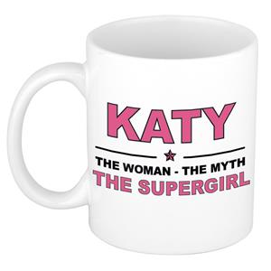 Bellatio Naam cadeau Katy - The woman, The myth the supergirl koffie mok / beker 300 ml - naam/namen mokken - Cadeau voor o.a verjaardag/ moederdag/ pensioen/ geslaagd/ bedankt