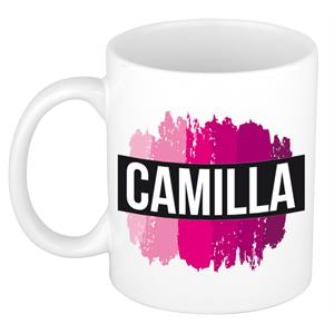 Bellatio Camilla naam cadeau mok / beker met roze verfstrepen - Cadeau collega/ moederdag/ verjaardag of als persoonlijke mok werknemers