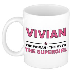 Bellatio Naam cadeau Vivian - The woman, The myth the supergirl koffie mok / beker 300 ml - naam/namen mokken - Cadeau voor o.a verjaardag/ moederdag/ pensioen/ geslaagd/ bedankt