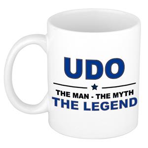 Bellatio Naam cadeau Udo - The man, The myth the legend koffie mok / beker 300 ml - naam/namen mokken - Cadeau voor o.a verjaardag/ vaderdag/ pensioen/ geslaagd/ bedankt