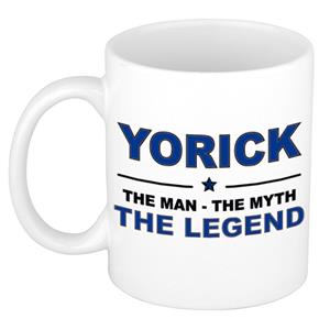 Bellatio Naam cadeau Yorick - The man, The myth the legend koffie mok / beker 300 ml - naam/namen mokken - Cadeau voor o.a verjaardag/ vaderdag/ pensioen/ geslaagd/ bedankt