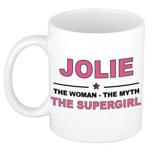 Bellatio Naam cadeau Jolie - The woman, The myth the supergirl koffie mok / beker 300 ml - naam/namen mokken - Cadeau voor o.a verjaardag/ moederdag/ pensioen/ geslaagd/ bedankt