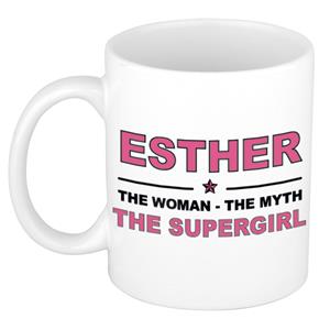 Bellatio Naam cadeau Esther - The woman, The myth the supergirl koffie mok / beker 300 ml - naam/namen mokken - Cadeau voor o.a verjaardag/ moederdag/ pensioen/ geslaagd/ bedankt