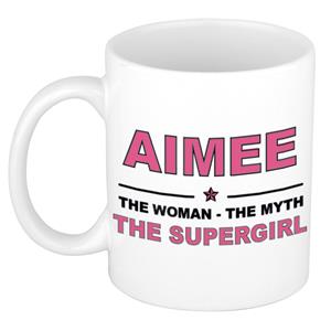 Bellatio Naam cadeau Aimee - The woman, The myth the supergirl koffie mok / beker 300 ml - naam/namen mokken - Cadeau voor o.a verjaardag/ moederdag/ pensioen/ geslaagd/ bedankt