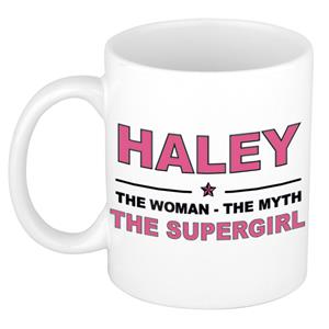 Bellatio Naam cadeau Haley - The woman, The myth the supergirl koffie mok / beker 300 ml - naam/namen mokken - Cadeau voor o.a verjaardag/ moederdag/ pensioen/ geslaagd/ bedankt