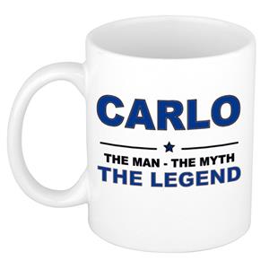 Bellatio Naam cadeau Carlo - The man, The myth the legend koffie mok / beker 300 ml - naam/namen mokken - Cadeau voor o.a verjaardag/ vaderdag/ pensioen/ geslaagd/ bedankt