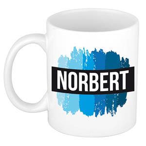 Bellatio Norbert naam cadeau mok / beker met verfstrepen - Cadeau collega/ vaderdag/ verjaardag of als persoonlijke mok werknemers