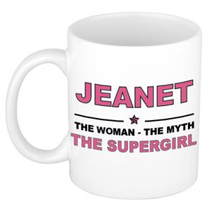 Bellatio Naam cadeau Jeanet - The woman, The myth the supergirl koffie mok / beker 300 ml - naam/namen mokken - Cadeau voor o.a verjaardag/ moederdag/ pensioen/ geslaagd/ bedankt