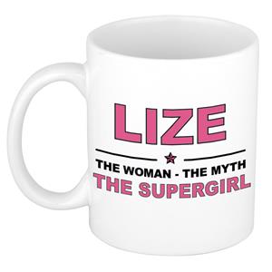 Bellatio Naam cadeau Lize - The woman, The myth the supergirl koffie mok / beker 300 ml - naam/namen mokken - Cadeau voor o.a verjaardag/ moederdag/ pensioen/ geslaagd/ bedankt