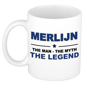 Bellatio Naam cadeau Merlijn - The man, The myth the legend koffie mok / beker 300 ml - naam/namen mokken - Cadeau voor o.a verjaardag/ vaderdag/ pensioen/ geslaagd/ bedankt