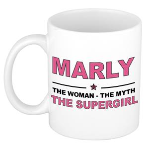 Bellatio Naam cadeau Marly - The woman, The myth the supergirl koffie mok / beker 300 ml - naam/namen mokken - Cadeau voor o.a verjaardag/ moederdag/ pensioen/ geslaagd/ bedankt