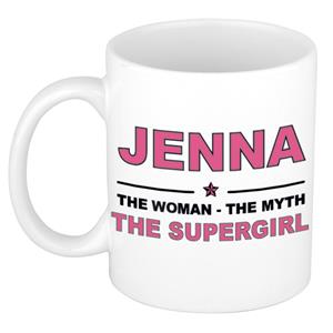 Bellatio Naam cadeau Jenna - The woman, The myth the supergirl koffie mok / beker 300 ml - naam/namen mokken - Cadeau voor o.a verjaardag/ moederdag/ pensioen/ geslaagd/ bedankt