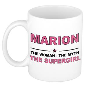 Bellatio Naam cadeau Marion - The woman, The myth the supergirl koffie mok / beker 300 ml - naam/namen mokken - Cadeau voor o.a verjaardag/ moederdag/ pensioen/ geslaagd/ bedankt