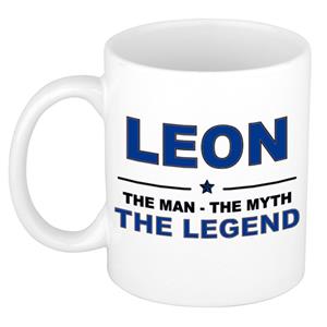 Bellatio Naam cadeau Leon - The man, The myth the legend koffie mok / beker 300 ml - naam/namen mokken - Cadeau voor o.a verjaardag/ vaderdag/ pensioen/ geslaagd/ bedankt