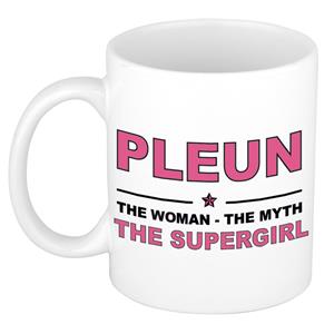 Bellatio Naam cadeau Pleun - The woman, The myth the supergirl koffie mok / beker 300 ml - naam/namen mokken - Cadeau voor o.a verjaardag/ moederdag/ pensioen/ geslaagd/ bedankt