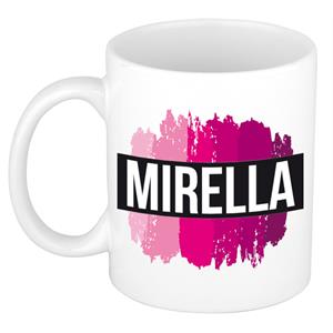 Bellatio Mirella naam cadeau mok / beker met roze verfstrepen - Cadeau collega/ moederdag/ verjaardag of als persoonlijke mok werknemers