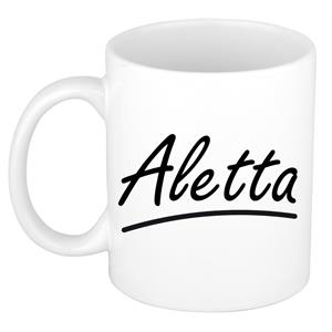 Bellatio Aletta naam cadeau mok / beker sierlijke letters - Cadeau collega/ moederdag/ verjaardag of persoonlijke voornaam mok werknemers