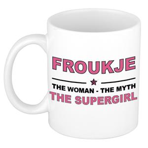 Bellatio Naam cadeau Froukje - The woman, The myth the supergirl koffie mok / beker 300 ml - naam/namen mokken - Cadeau voor o.a verjaardag/ moederdag/ pensioen/ geslaagd/ bedankt