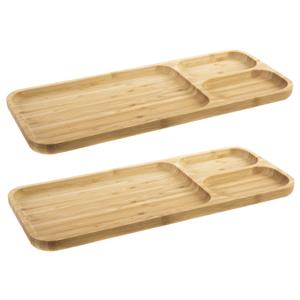 Items Set van 4x stuks bamboe houten 3-vaks sushibord 39 x 16 x 2 cm - Serveerbladen/serveerbord/sushibord met vakjes