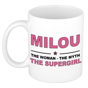 Bellatio Naam cadeau Milou - The woman, The myth the supergirl koffie mok / beker 300 ml - naam/namen mokken - Cadeau voor o.a verjaardag/ moederdag/ pensioen/ geslaagd/ bedankt